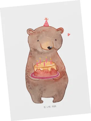 Produktbild von Mr. & Mrs. Panda Postkarte Geburtstag Bär Torte - Weiß - Geschenk, Grußkarte, Party, Happy Birthday, Postkarten, einzelkarte, Ansichtskarte, Ansichtskarten