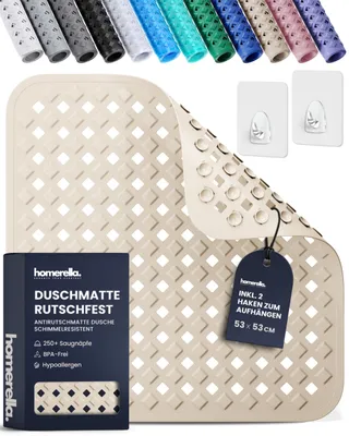 Image de Tapis de douche antidérapant homerella, 53x53 cm, tapis de douche antidérapant avec 2 crochets – couleur sable