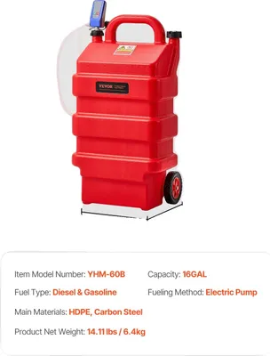 Immagine prodotto di Tanica di carburante, capacità 16 galloni, pompa elettrica con spegnimento automatico, 16GAL 60L, 16GAL 60L