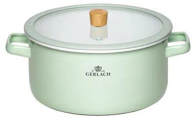 Image de Gerlach 1760 : Casserole avec couvercle - 24 cm, 5 litres, émail - Compatible avec tous les types de plaques de cuisson - Couvercle en acier inoxydable