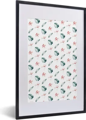 Produktbild von MuchoWow® MuchoWow® Gerahmtes Poster Flamingo - Natur - Muster 40x60 cm - Poster mit zchwarzem Bilderrahmen - Poster in Rahmen