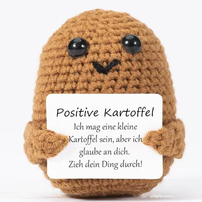 Productafbeelding van Gestrikte pop, positieve aardappel, motivatiecadeau, 5 x 7 cm, wol, katoen