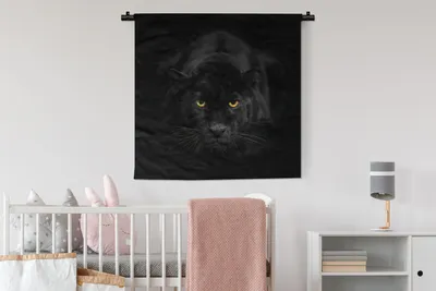 Produktbild von MuchoWow® Wandteppich Wandbehang Panther - Schwarz - Gelb 90x90 cm Tapisserie Dekoration Wandtuch - Wandaufhänger