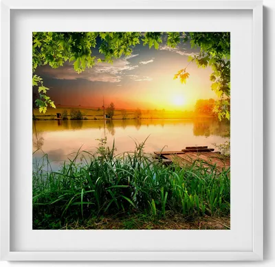 Produktbild von Sonnenuntergang, Sommertage– Wandbild mit Rahmen – Gerahmtes Bild  – Wanddekoration – 50x50 cm –  Weiß Rahmen