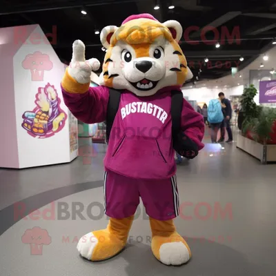 Obrázek produktu pro Postava REDBROKOLY maskota purpurového šavlozubého tygra oblečená do mikiny a tašek Messenger