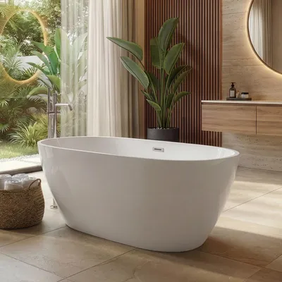 Produktbild von Badplaats Freistehende Badewanne Peru 170 x 80 x 58 cm Weiß Hochglanz - Standbadewanne aus Acryl mit Mit Überlauf und Abflussstopfen