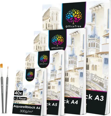 Produktbild von OfficeTree Aquarellblock A4 + Aquarellblock A3 + Aquarellblock A5 + Aquarellblock A6
