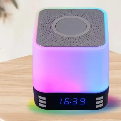 Produktbild von Uhr Lautsprecher Kabelloses Ladegerät Schlafzimmer Digital Bluetooth Weißes Rauschen Soundmaschine Wecker Nachtlicht Schwarz