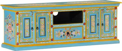 Zdjęcie produktu dla Szafka pod TV, niebieska, 110x30x40 cm, lite drewno mango