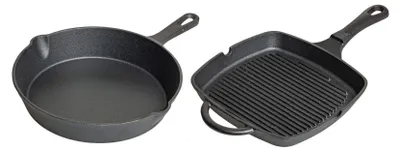 Produktbild von Blackwell Pfannenset Gusseisen – Bratpfanne Ø 25 cm und Grillpfanne 23 x 23 cm – geeignet für alle Wärmequellen – ohne Antihaftbeschichtung