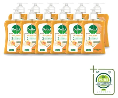 Obrázek produktu pro 12 kusů tekutého mýdla Dettol Nourish na ruce – vůně medu a vanilky – 250 ml – velkopack