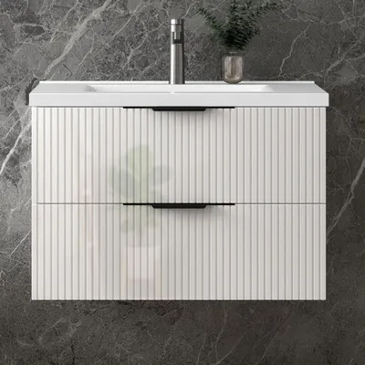Produktbild von Unterschrank mit Waschbecken Waschbeckenunterschrank Badmöbel Waschtisch Badezimmerschrank hochglanz UV, Sanfter Schluss,80x44.5x52cm