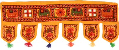 Produktbild von Indischer Wandbehang, Orientalischer Wimpel mit Pailletten, Türbehang - Elefant Gelb, Baumwolle, 30*85*0,5 cm, Wandtaschen & Wandbehänge