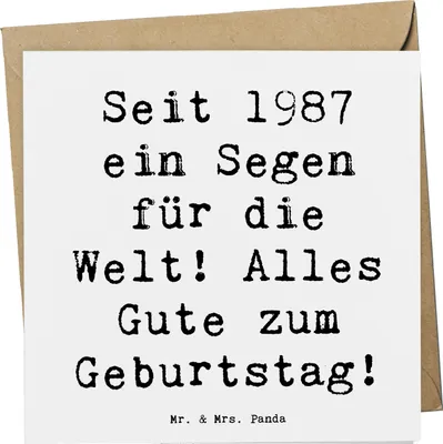 Produktbild von Mr. & Mrs. Panda Glückwunschkarte Spruch 1987 Geburtstag - Weiß - Geschenk, anlasskarte, Geburtstagsgeschenk, Klappkarte, Alles Gute zum, Alter, liebevolles, Grußkarte