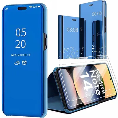 Image de Coque + 2 Verres Trempés pour Xiaomi Redmi Note 14 5G, Protection Avant et Arrière Smart View Bleu