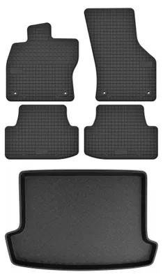 Image de Tapis en caoutchouc + bac de coffre pour Volkswagen T-Roc I 2017-2025 (SUV, plancher haut) – 5 pièces, noirs, sur mesure