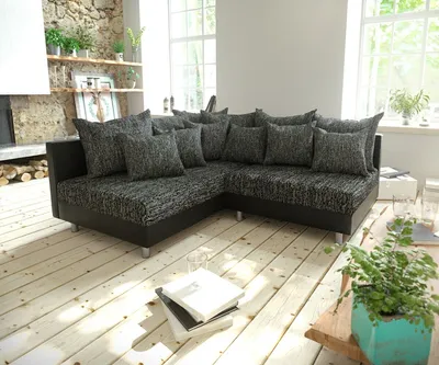 Produktbild von DELIFE Ecksofa Clovis Schwarz Ottomane Links modular erweiterbar