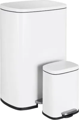 Immagine prodotto di Cestino a pedale per cucina - 50L + 5L in acciaio inox - bianco, chiusura softclose e pedale