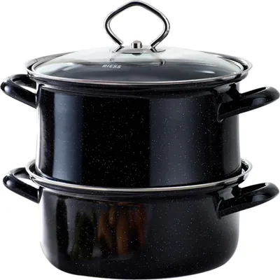 Produktbild von Riess Universaldämpfer mit Glasdeckel 3 teilig Ø22cm 4,5 Liter Emaille schwarz