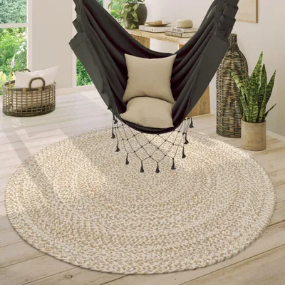 Produktbild von Paco Home Teppich Wohnzimmer Rund Kurzflor Handgewebt Modernes Einfarbiges Muster 80 cm rund