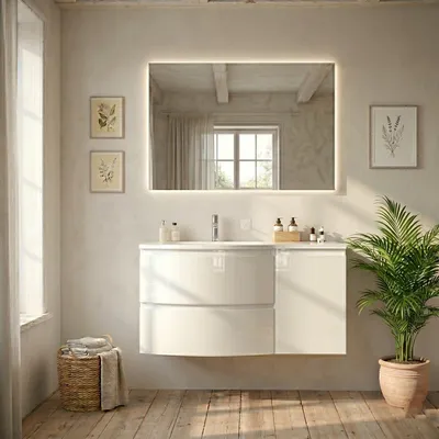 Immagine prodotto di Mobile bagno sospeso 105cm bianco lucido con anta destra | Los Angeles