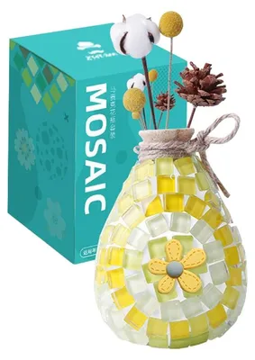 Produktbild von Mosaik Vase DIY Set Gelb - Glasmosaik Blumenvase Bastelset ab 5 Jahren