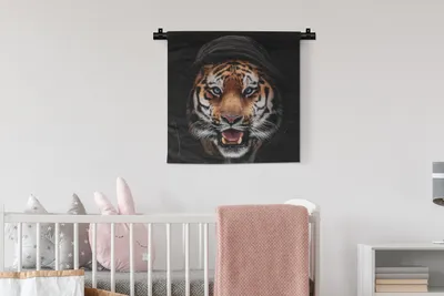 Produktbild von MuchoWow® Wandteppich Wandbehang Tiger - Kleidung - Blau 60x60 cm Tapisserie Dekoration Wandtuch - Dekorationen - Wand Decke