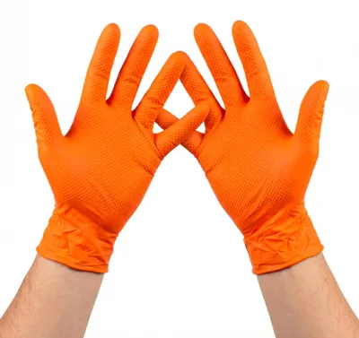 Productafbeelding van KMINA Nitrilhandschoenen, maat M, wegwerphandschoenen met diamantprofiel, oranje (50 stuks) – maat M (verpakking van 50)