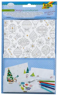 Ausmal-Weihnachtskarten, 4 Stück mit Umschlägen, 10,5x14,5 cm