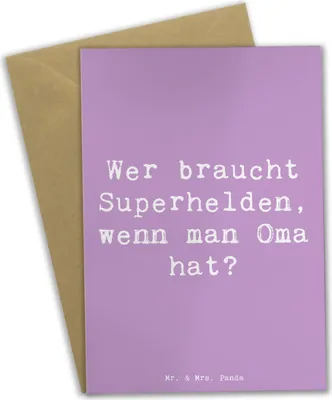 Produktbild von Mr. & Mrs. Panda Klappkarte Spruch Oma Heldin - Lavendeltraum - Geschenk, einladungskarten, Familienmitglieder, Omi, hochzeitskarten, Großmutter, Geburtstage, Engagement