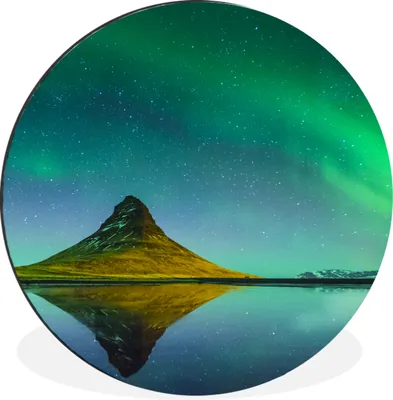 Produktbild von MuchoWow® Aluminium Wandkreis Nordlicht - Berge - Wasser - Island - Natur Ø 30 cm Wanddeko Modern Wohnzimmer - Wand Bild - Wohnzimmer - Runde Bilder - Alubilder - Kunst für zu Hause - Aluminium - Wanddekoration