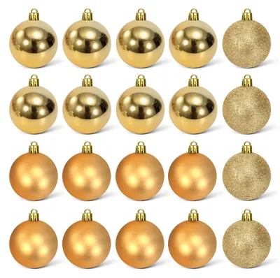 20 unzerbrechliche Weihnachtskugeln, Kunststoff, glänzend, Gold, für Baum & Deko