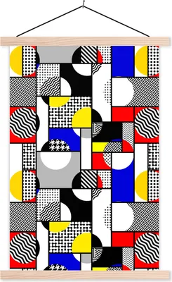 Produktbild von MuchoWow® Textilposter Malerei - Mondrian - Farben 60x90 cm mit holzfarbenen Rahmen - Textil