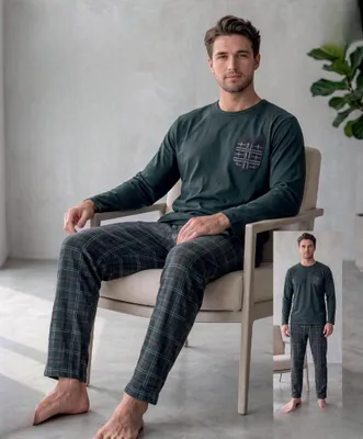 Immagine prodotto di Pigiama da uomo, completo verde, taglia XL, modello a due pezzi, in cotone, stile M-95