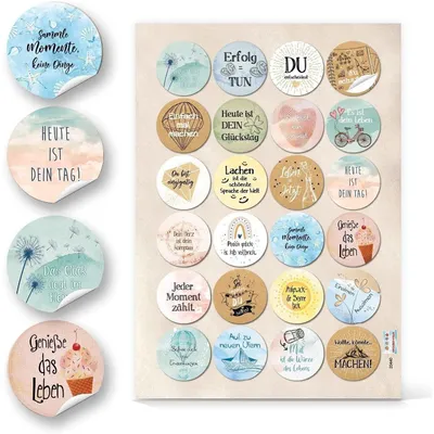 Produktbild von Logbuch-Verlag 24 bunte Spruchaufkleber 4 cm rund - Motivationsaufkleber Sticker mit motivierenden Sprüchen96 Aufkleber / 4 Bögen