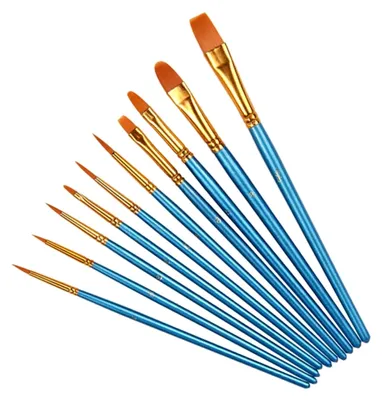Produktbild von 10-teiliges Pinselset mit blauem Holzgriff für Aquarell-, Öl- und Gouachemalerei