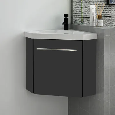 Image de Acezanble Meuble Lave-Mains Moderne à Suspendre avec lavabo, Meuble de Rangement avec Une Porte et 2 étagères 39.5cm / Arthracite