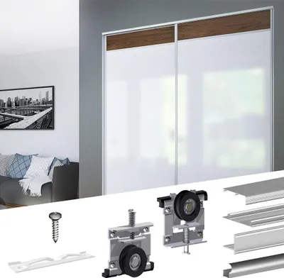 Produktbild von Schiebetürbeschlag SLID'UP 230, 180 cm, 19 mm, 2 Türen bis 70 kg, silber, für Schränke, Kleiderschränke, Wandschränke