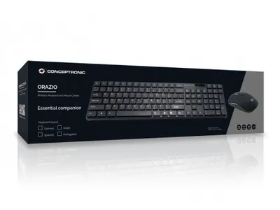 Zdjęcie produktu dla Conceptronic Orazio, Pełnowymiarowy (100%), Bezprzewodowy, RF Wireless, QWERTY, Czarny, Dołączona myszka