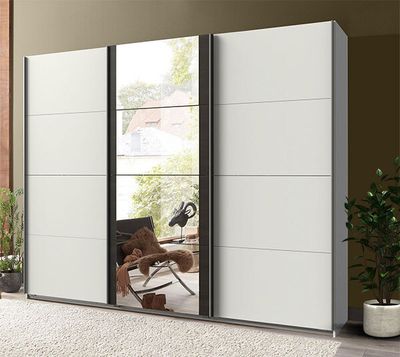 Schwebetürenschrank Bern Kleiderschrank 270cm weiß raw steel