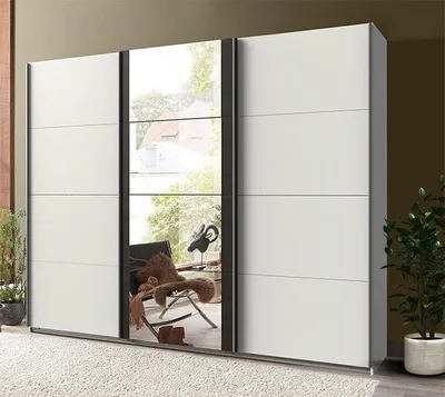Produktbild von Schwebetürenschrank Kleiderschrank Bern 225cm weiß raw steel