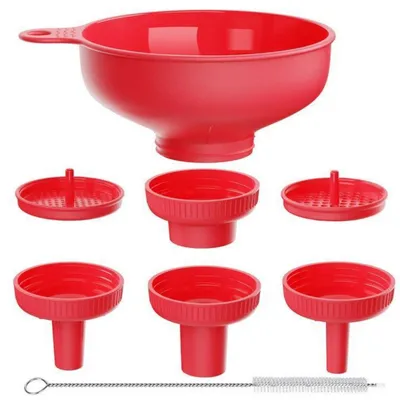 Image de Entonnoir de cuisine avec 5 becs, en plastique de qualité alimentaire, sans BPA, de couleur rouge