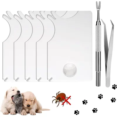 Immagine prodotto di Kit per la rimozione delle zecche, completo di lente d'ingrandimento, 5 carte per la rimozione delle zecche, pinzette in acciaio inossidabile e uncino, adatto sia per persone che per animali