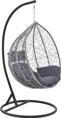 Produktbild von Hängesessel Capileira 1-Sitzer Outdoor Hängestuhl mit Gestell und Kissen Hängekorb bis 150 kg Hellgrau/Dunkelgrau