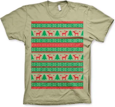 Produktbild von Christmas Knit Pattern Red/Green T-Shirt - X-Large - Khaki