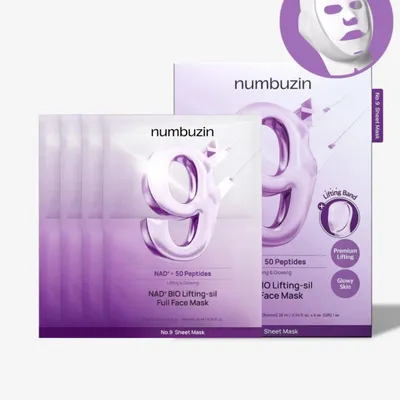 Produktbild von Numbuzin – Nr. 9 oben + Bio Lifting Silk Full Face Mask – 4X Lifting Mask 48 ml + Bandage Strap