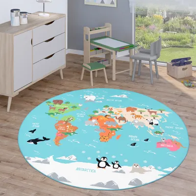 Produktbild von Kinderteppich Teppich Rund Kinderzimmer Spielteppich Straßenteppich Modern Grösse 160 cm Rund