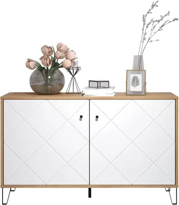 Immagine prodotto di trendteam Wohnen credenza Touch Artisan rovere melaminico/bianco opaco disegnato in profondità 123 x 76 x 40 cm