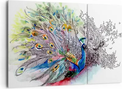 Produktbild von Bild auf Leinwand - Leinwandbild - Pfau Feder Farbe - 165x110cm - Wand Bild - Wanddeko - Leinwanddruck - Bilder - Kunstdruck - Wanddekoration - Leinwand bilder - Wandkunst - CE165x110-3556