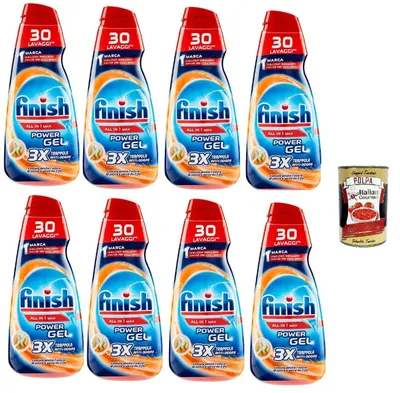 Produktbild von Finish Powergel Flüssigwaschmittel für die Spülmaschine, multifunktional, entfettende Wirkung, Anti-Geruchsgel, 30 Wäschen 8x 600ml + Italian Gourmet polpa 400g